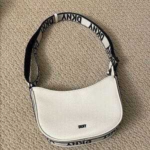 DKNY White Shoulder Bag with Logo Strap